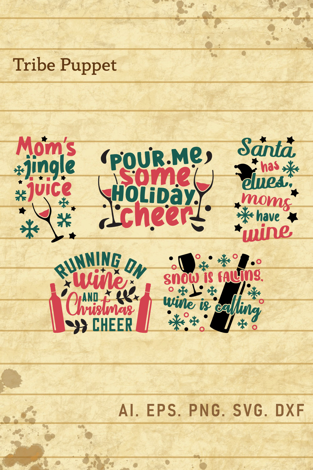 5 Christmas Drinking Quotes Bundle pinterest preview image.