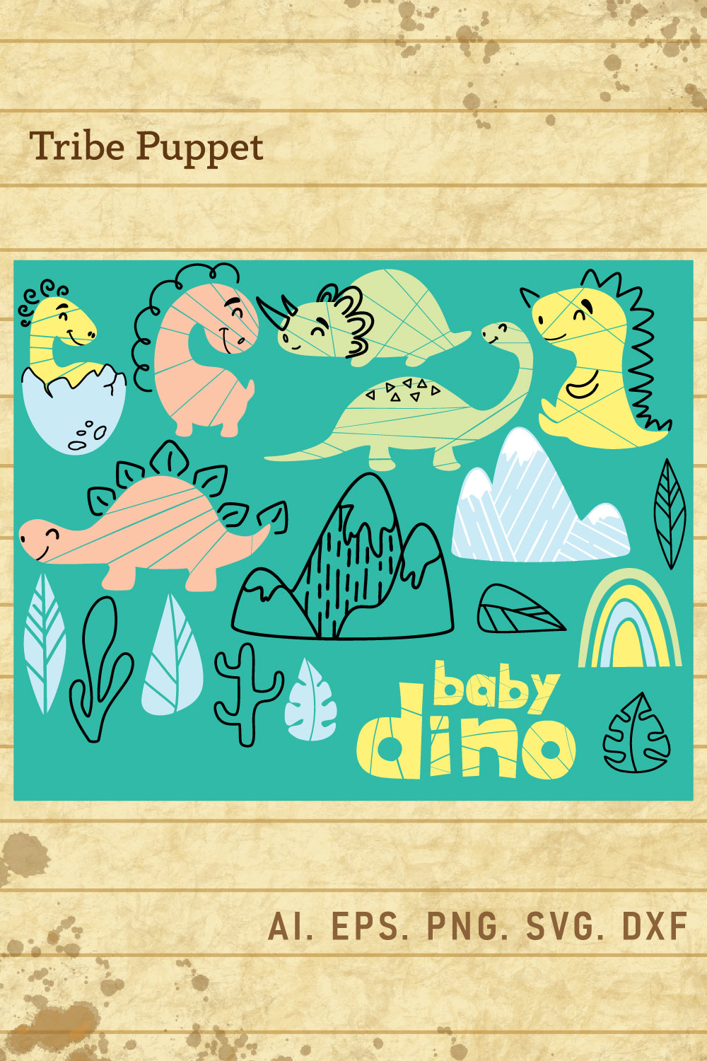 Baby Dino Vector Set pinterest preview image.