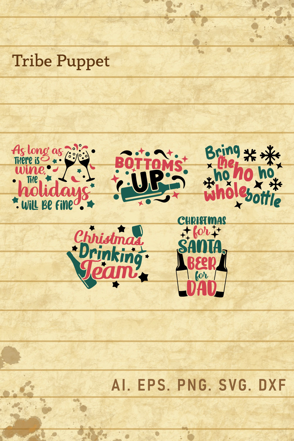 5 Christmas Drinking Quotes Bundle pinterest preview image.