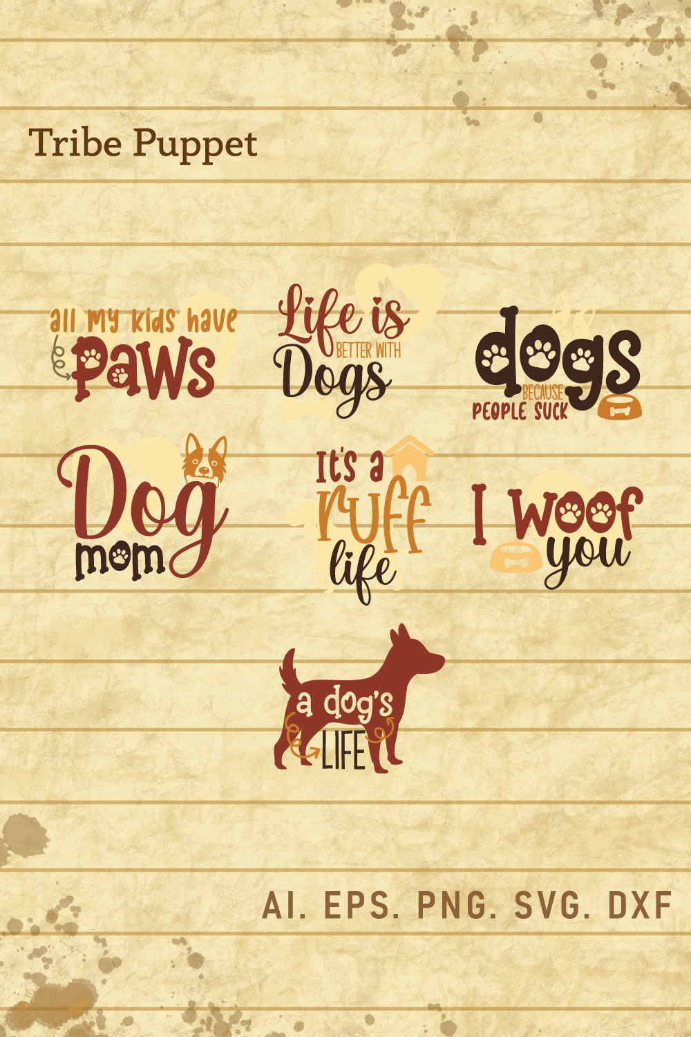 7 Dog Quotes Typography Bundle pinterest preview image.