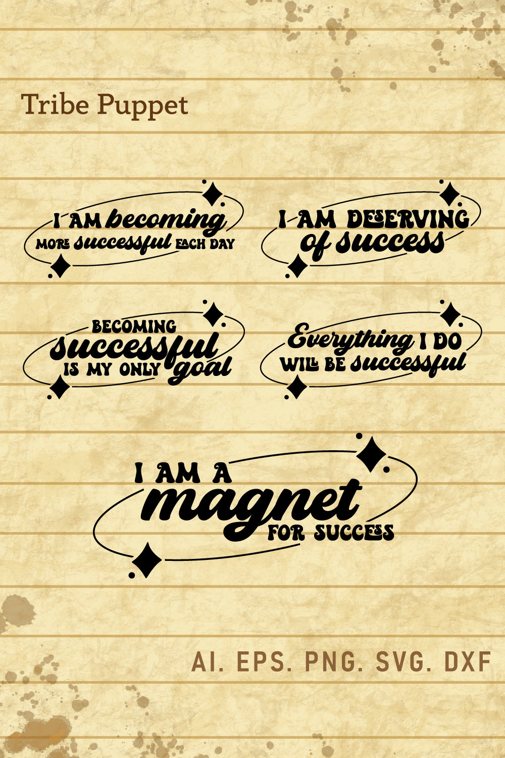 5 Affirmation for success Typography Bundle pinterest preview image.