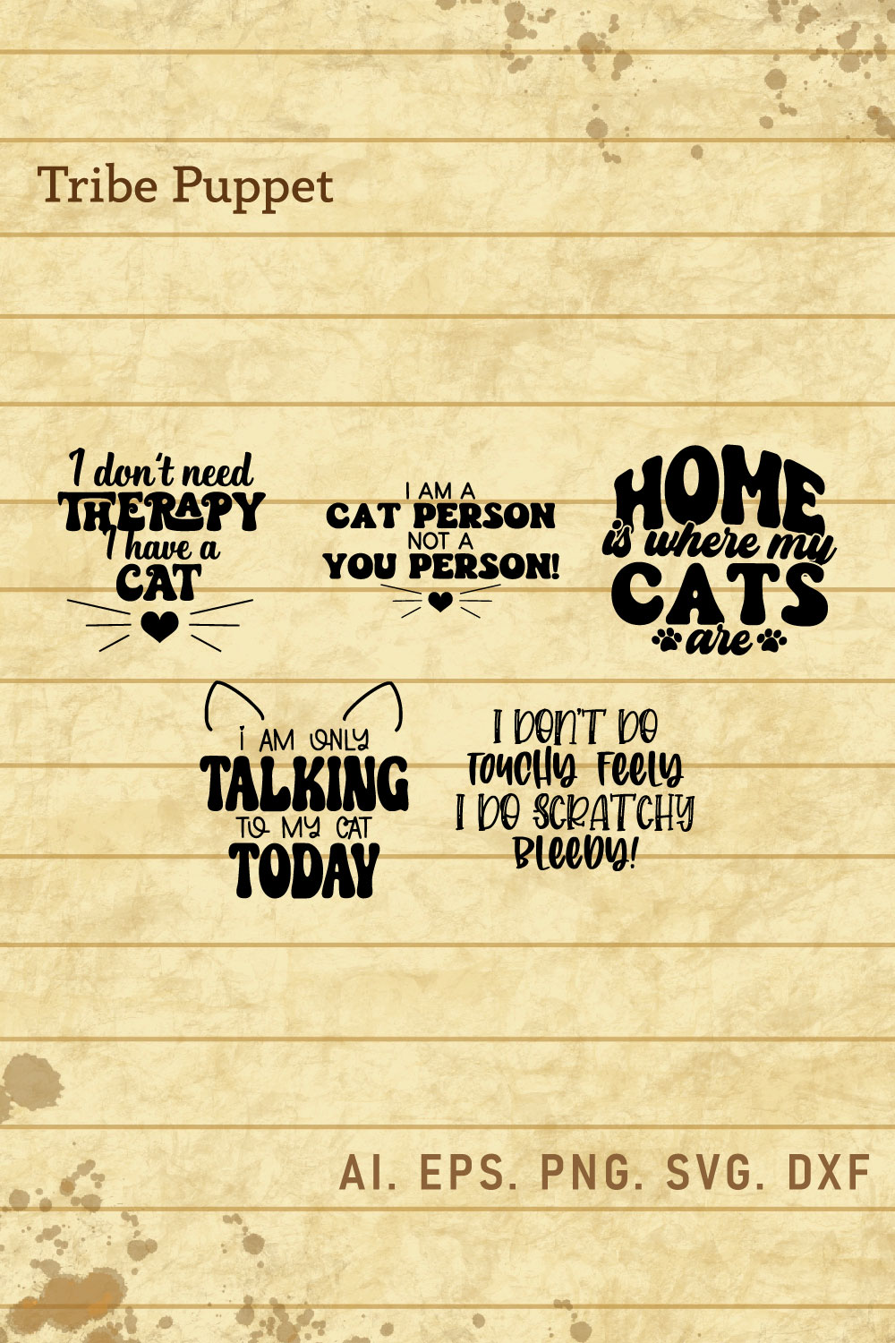 5 Cat Quotes Typography pinterest preview image.