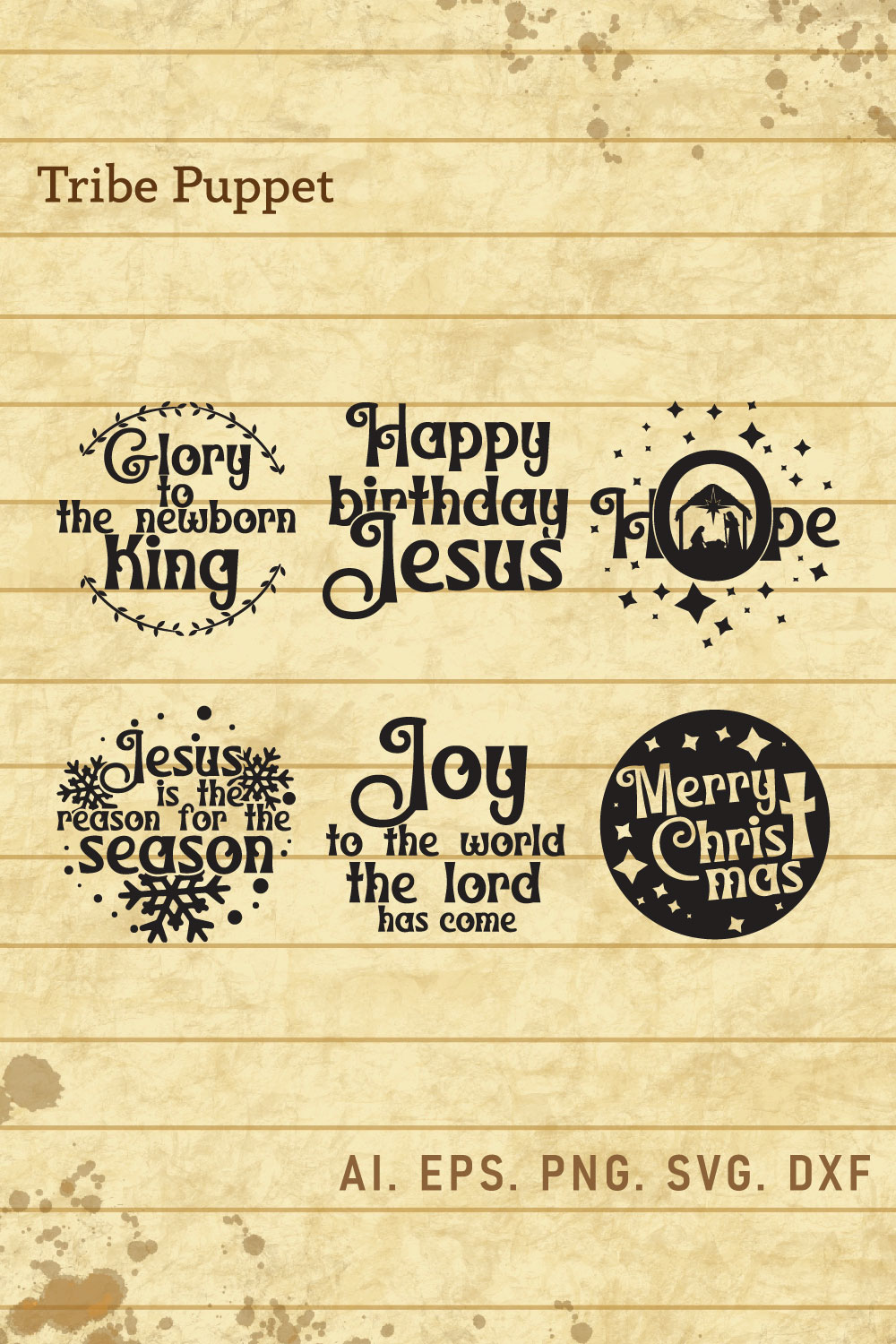 5 Christmas Nativity Typography pinterest preview image.