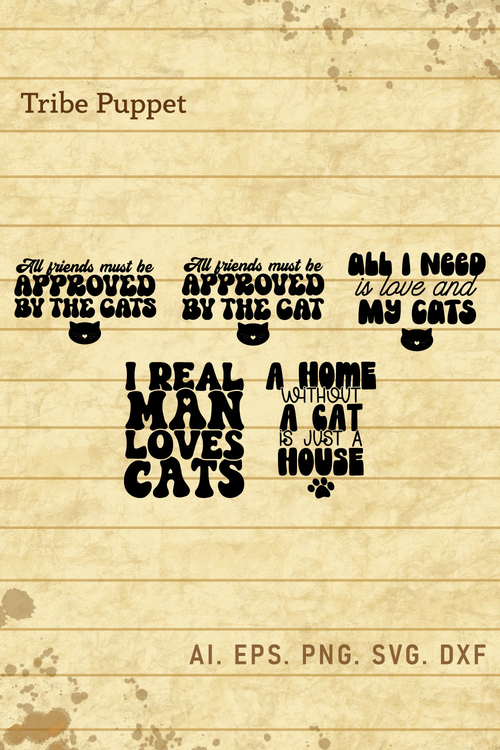 5 Cat Quotes Typography pinterest preview image.