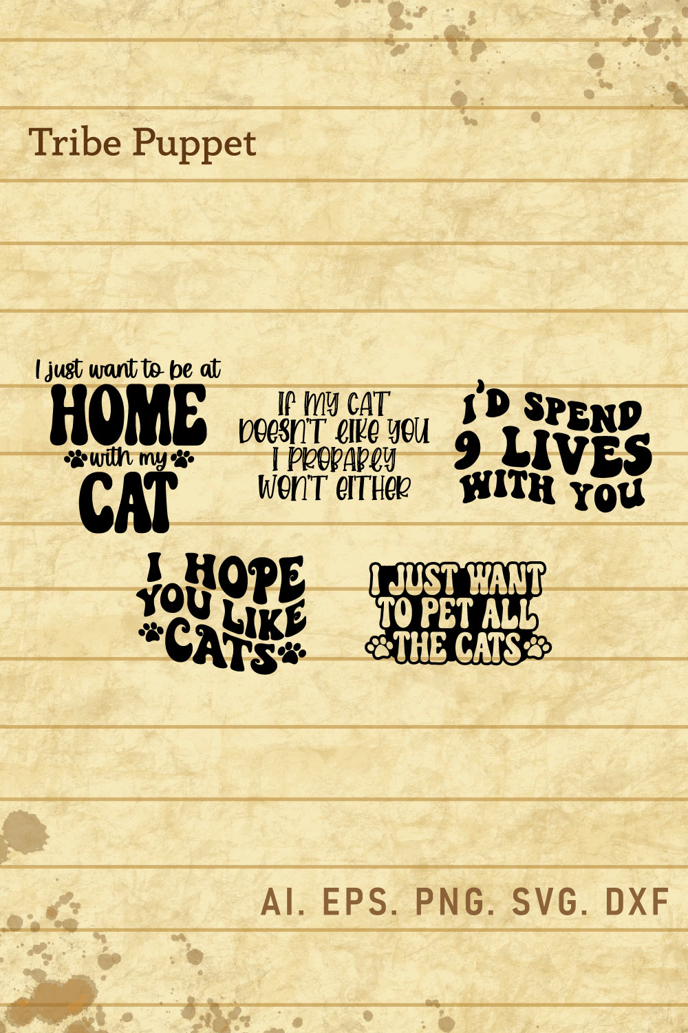 5 Cat Quotes Typography Bundle pinterest preview image.