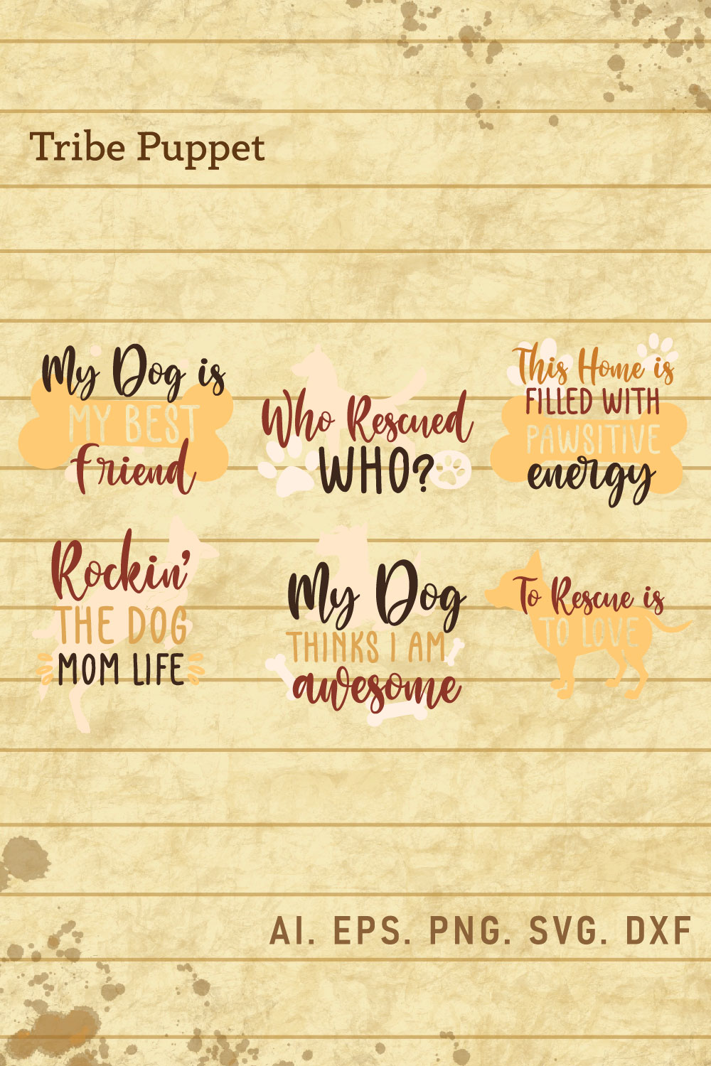 6 Dog Quotes Typography pinterest preview image.