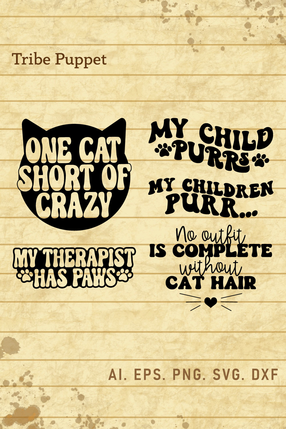 5 Cat Quotes Typography Bundle pinterest preview image.