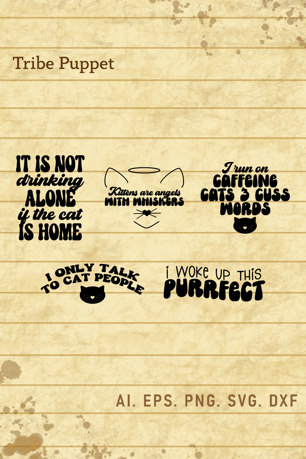 5 Cat Quotes Typography Bundle pinterest preview image.