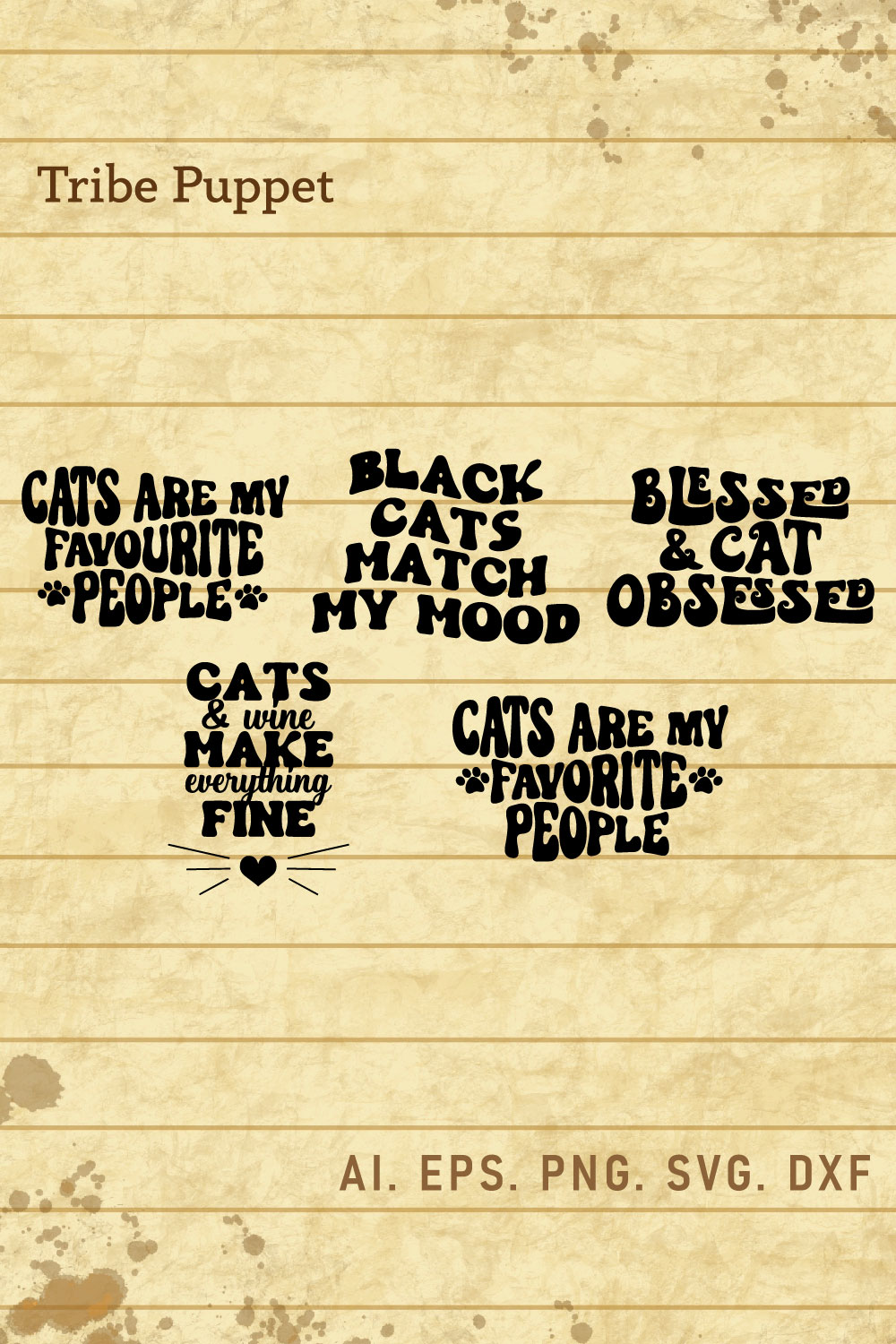 5 Cat Quotes Typography pinterest preview image.