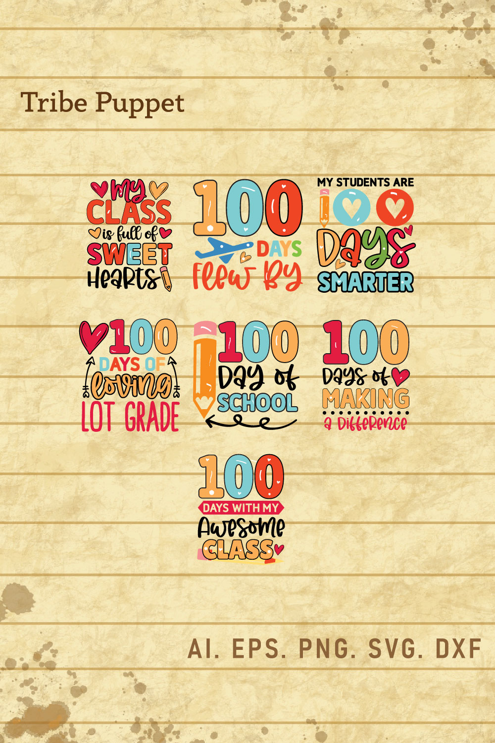 7 100Days Typography Set pinterest preview image.