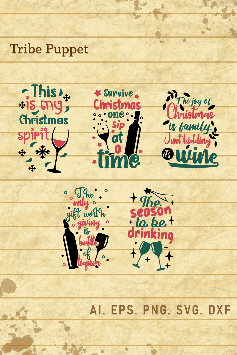 5 Christmas Drinking Quotes Bundle pinterest preview image.