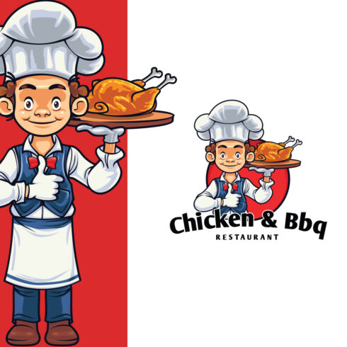 Chicken & BBQ - Cartoon Chef Mascot Design cover image.