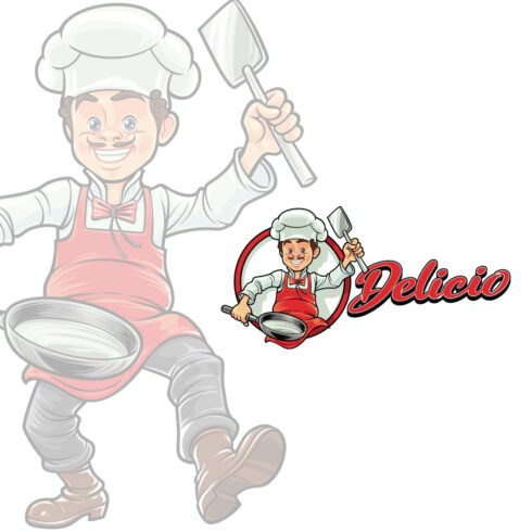 Chef Holding Pan And Spatula Mascot Logo cover image.