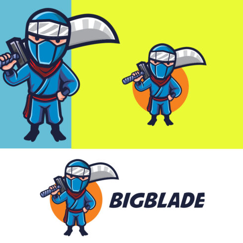 Big Sword Ninja Cartoon Character Logo Design cover image.