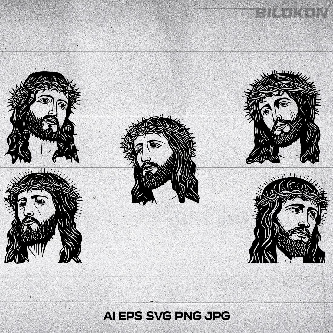 Jesus in a wreath Vector, Jesus Face illustration , SVG Bundle cover image.