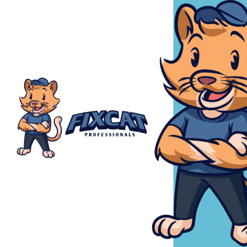 Cat Handyman Character Mascot Logo cover image.