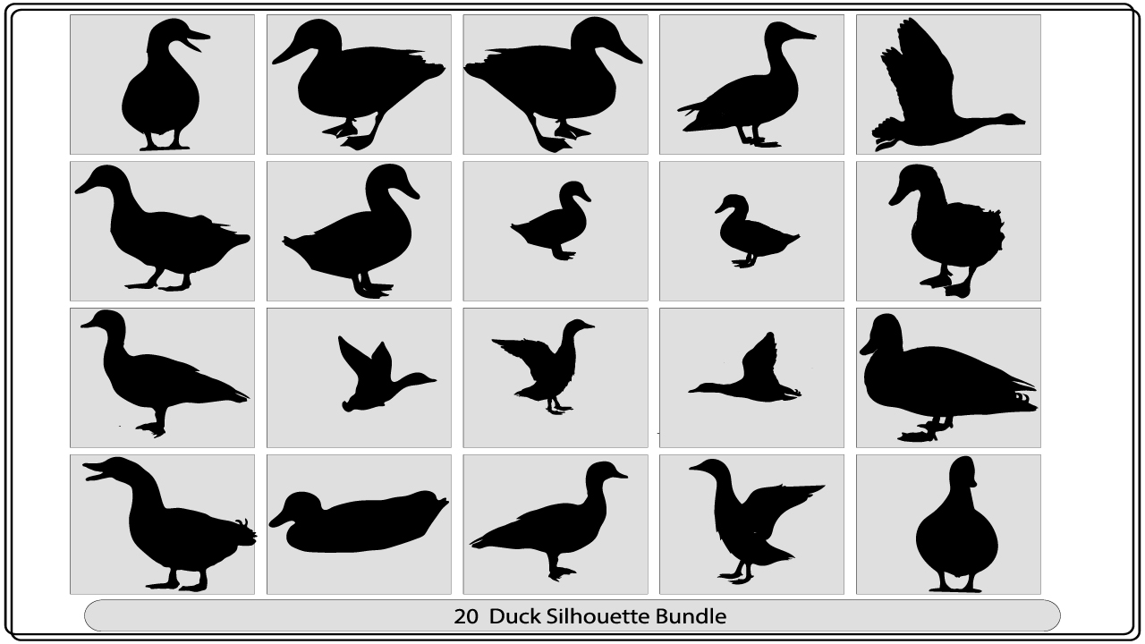 Set of silhouettes of ducks and geese.