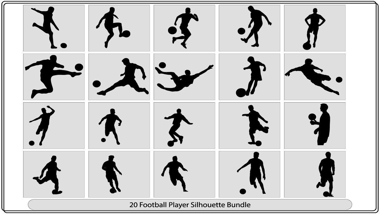Set of silhouettes of different soccer players.