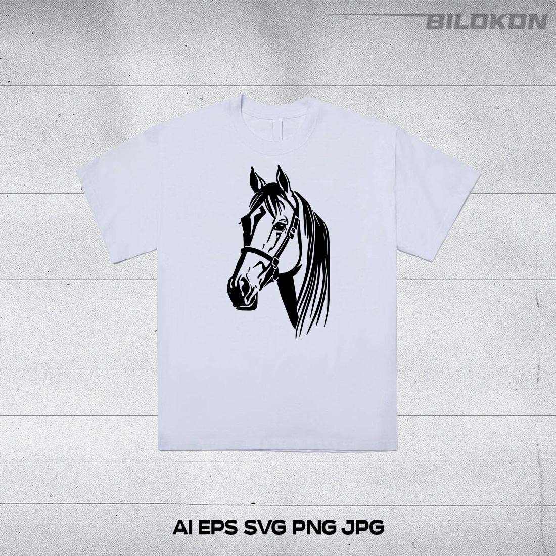 T - shirt with a horse drawn on it.