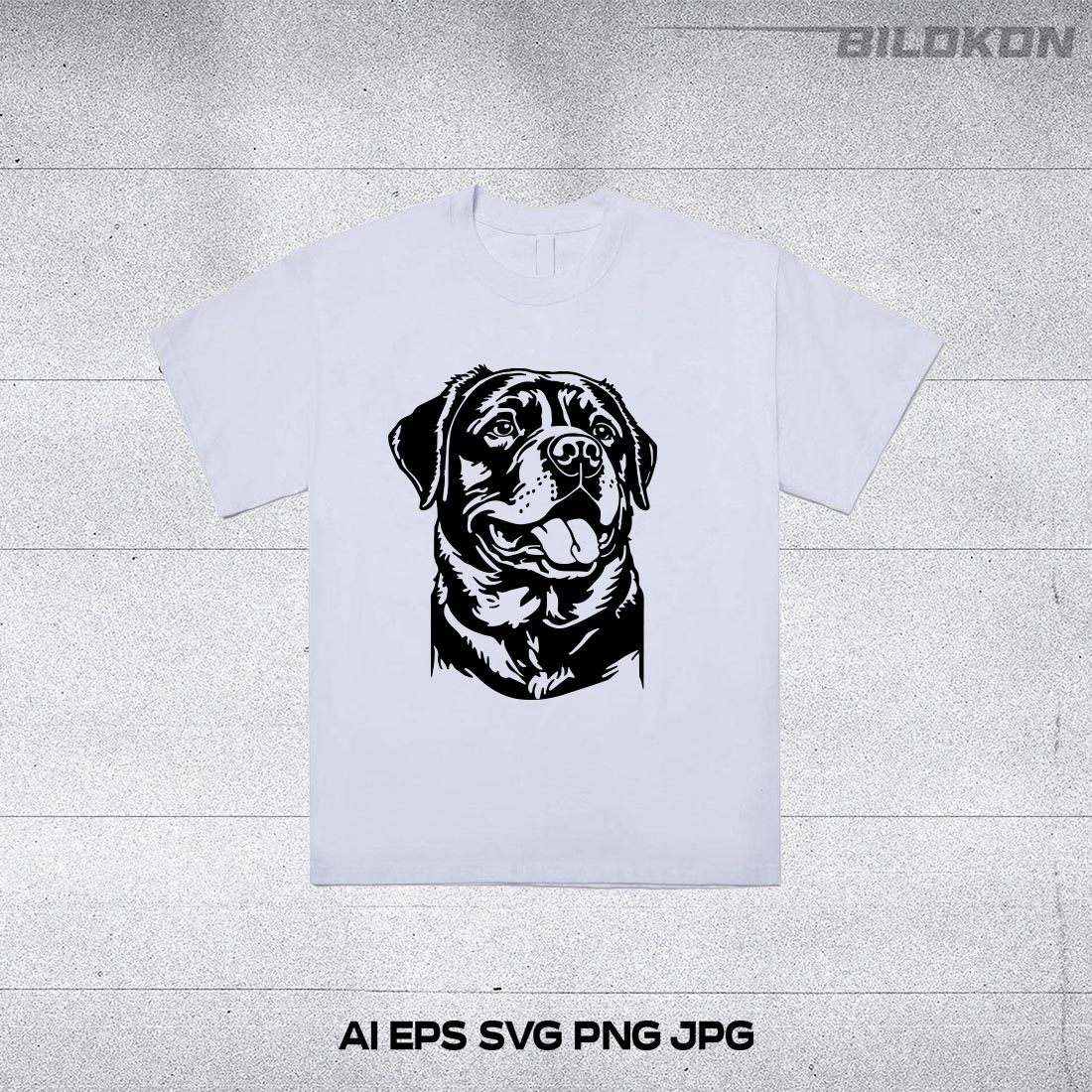 T - shirt with a dog's face drawn on it.