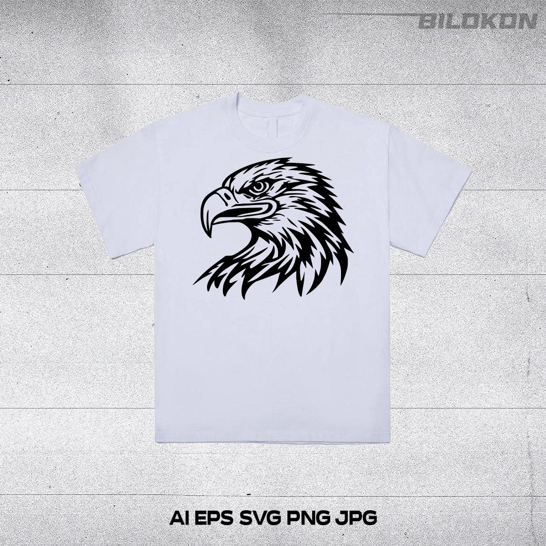 White t - shirt with a black eagle on it.