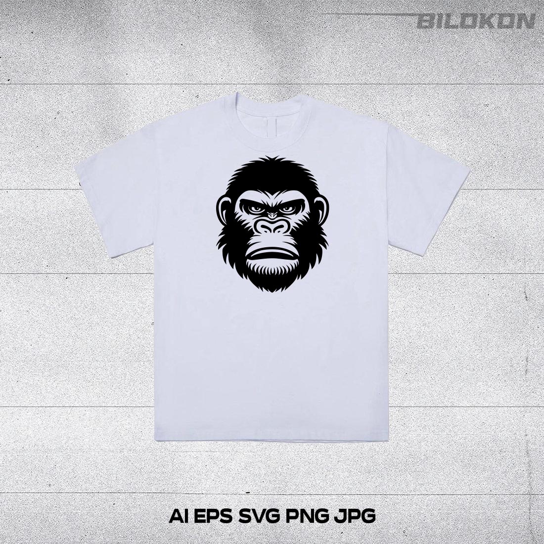 White t - shirt with a gorilla face on it.