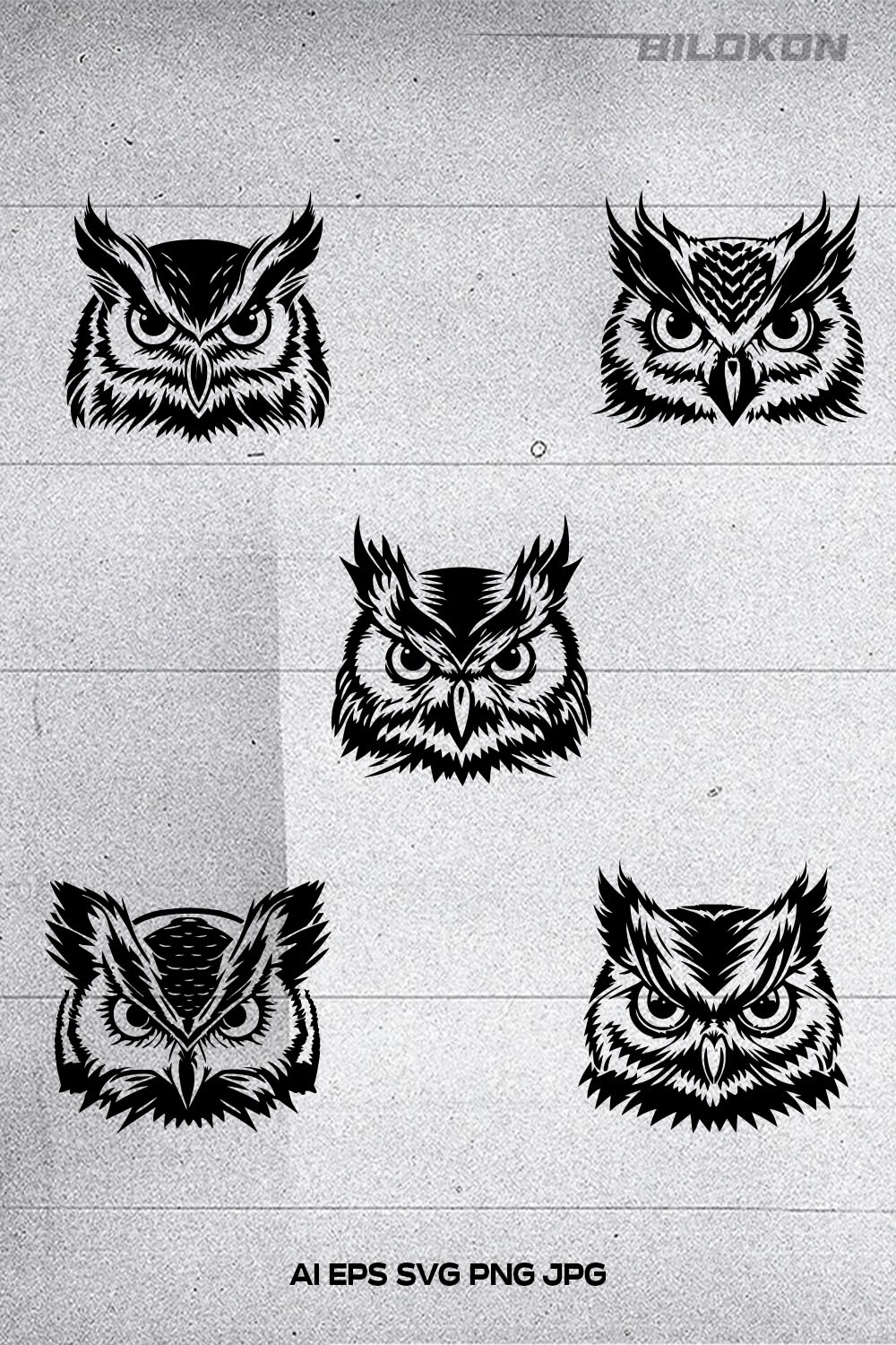 Owl head Vector illustration, SVG BUNDLE pinterest preview image.