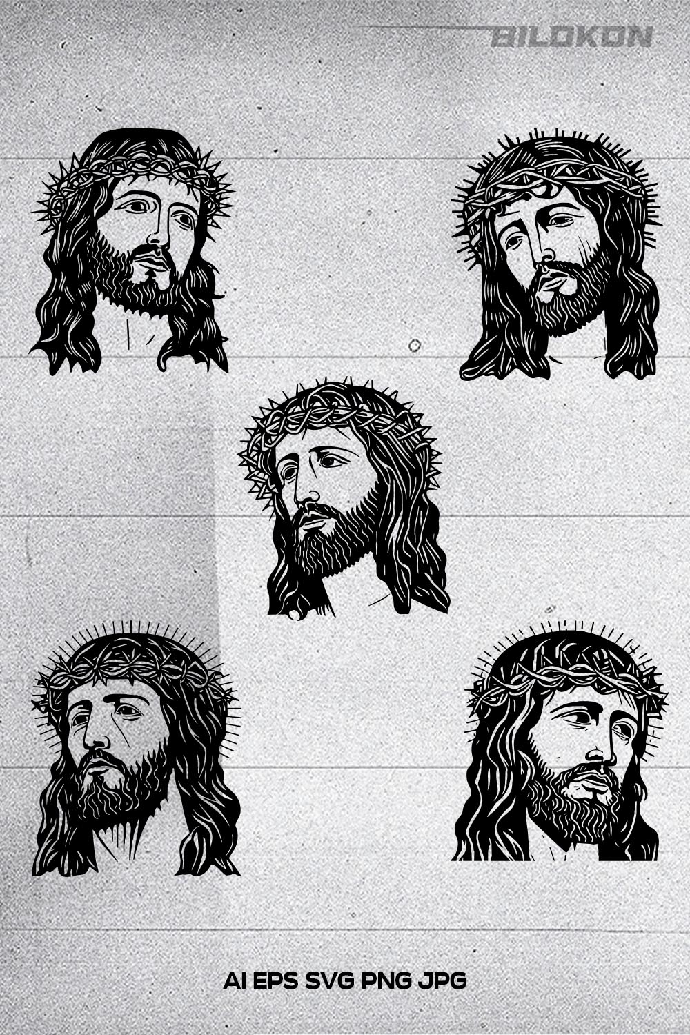 Jesus in a wreath Vector, Jesus Face illustration , SVG Bundle pinterest preview image.