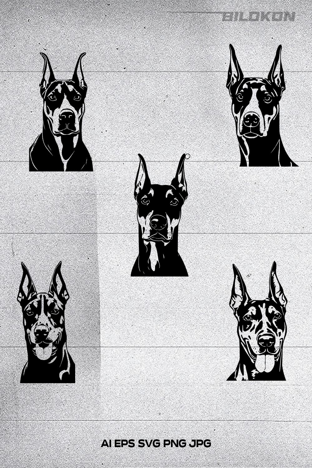 Doberman head dog Vector illustration, SVG Bundle pinterest preview image.