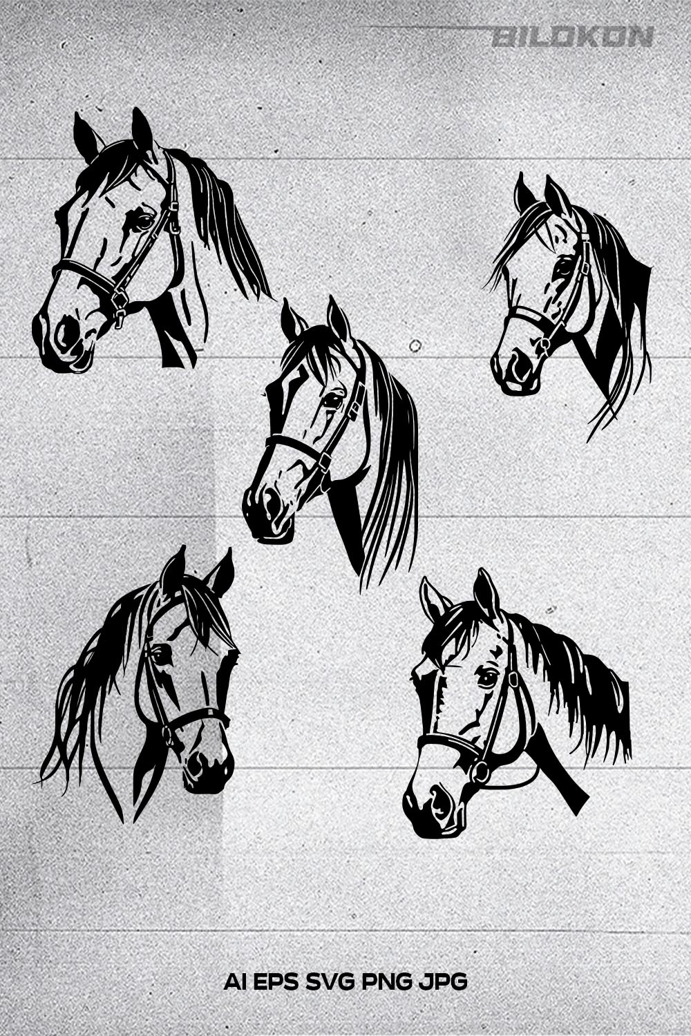 Horse head Vector illustration, SVG pinterest preview image.