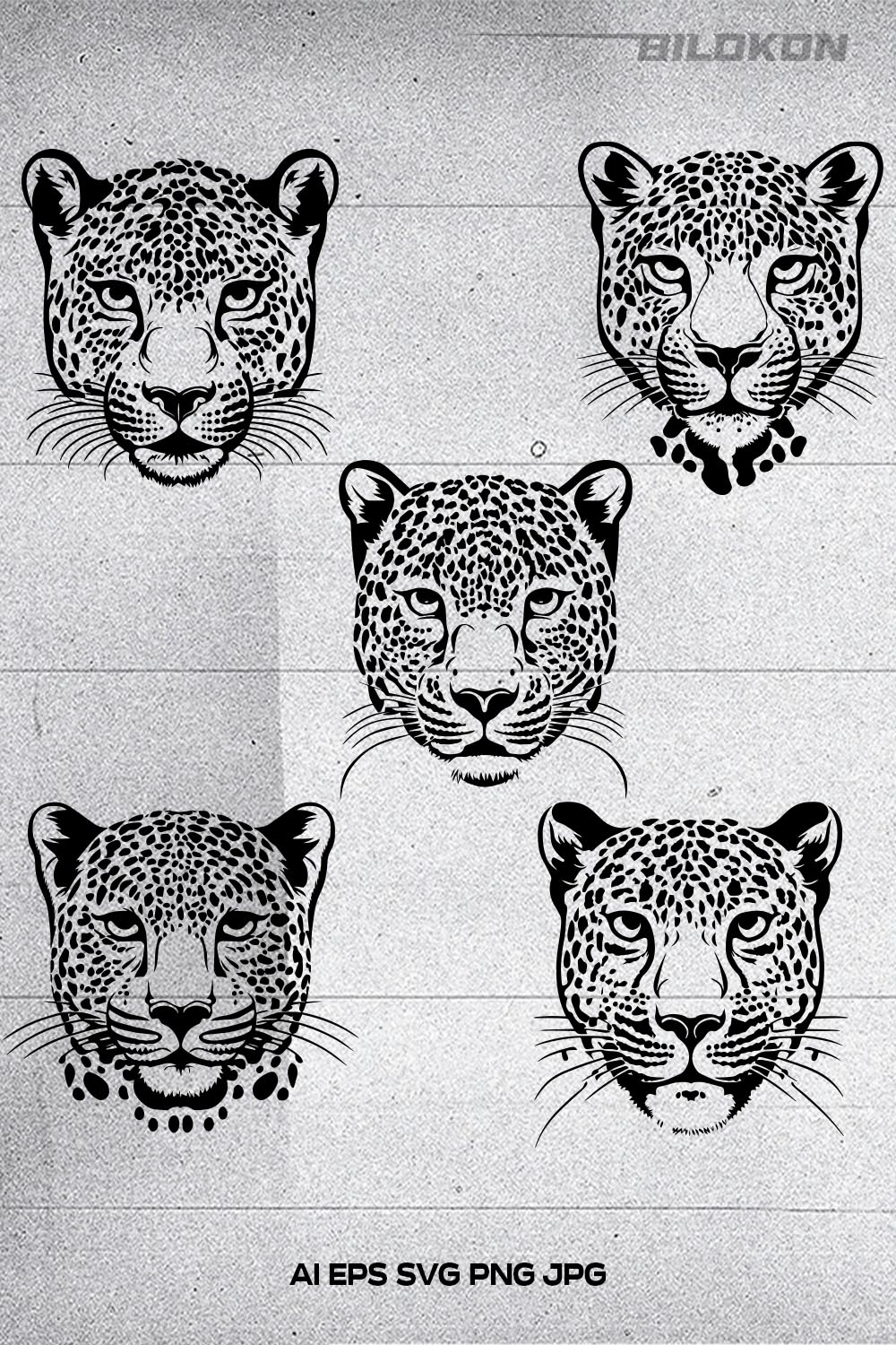 Leopard head Vector Illustration, leopard face, , SVG pinterest preview image.