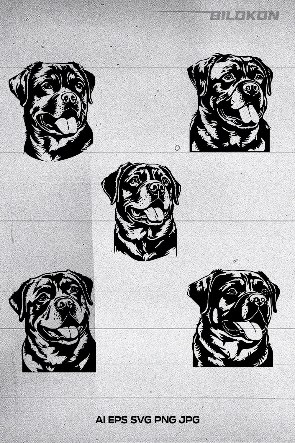 Rottweiler dog head Vector illustration, SVG Bundle pinterest preview image.