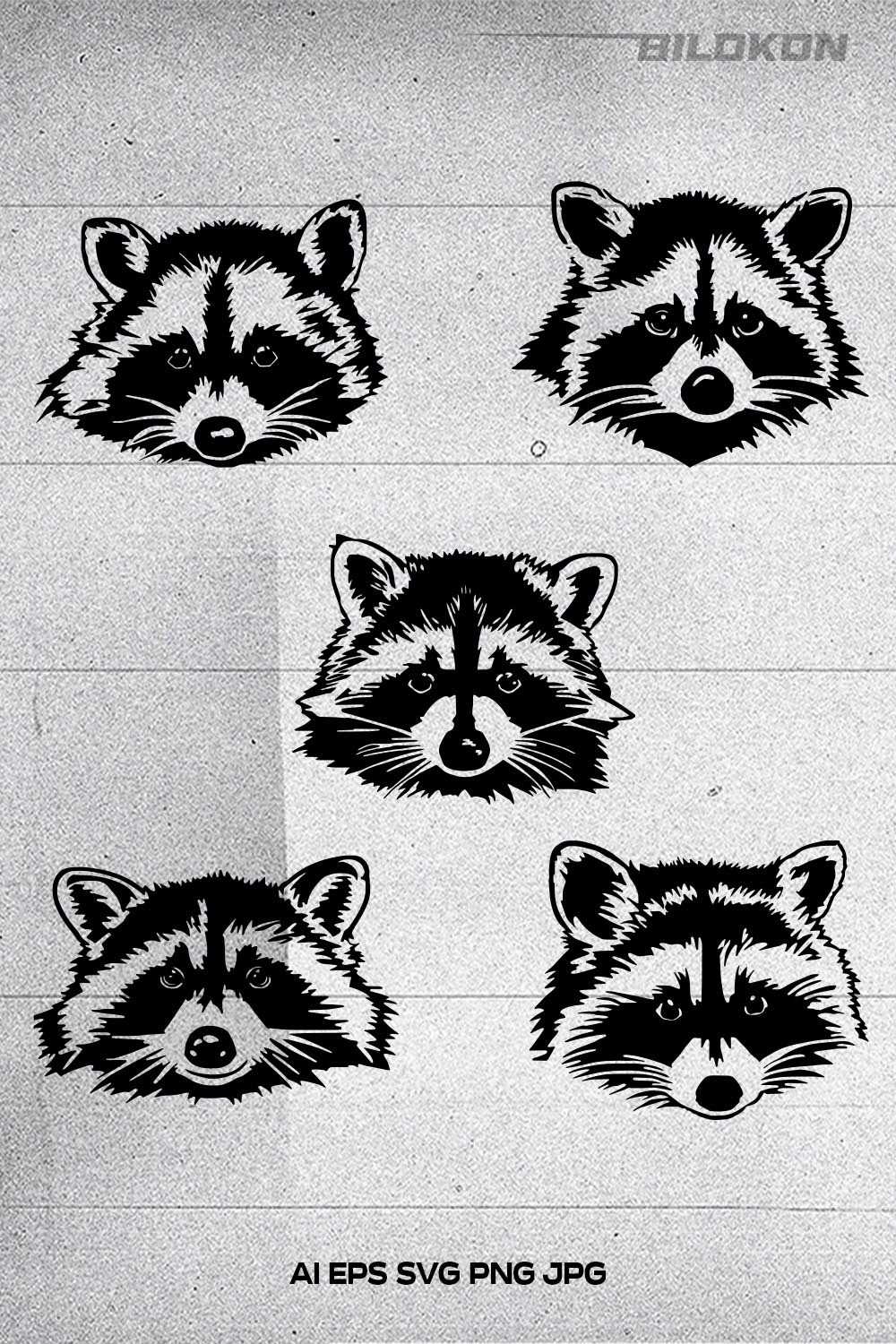 Raccoon head Vector illustration, SVG pinterest preview image.