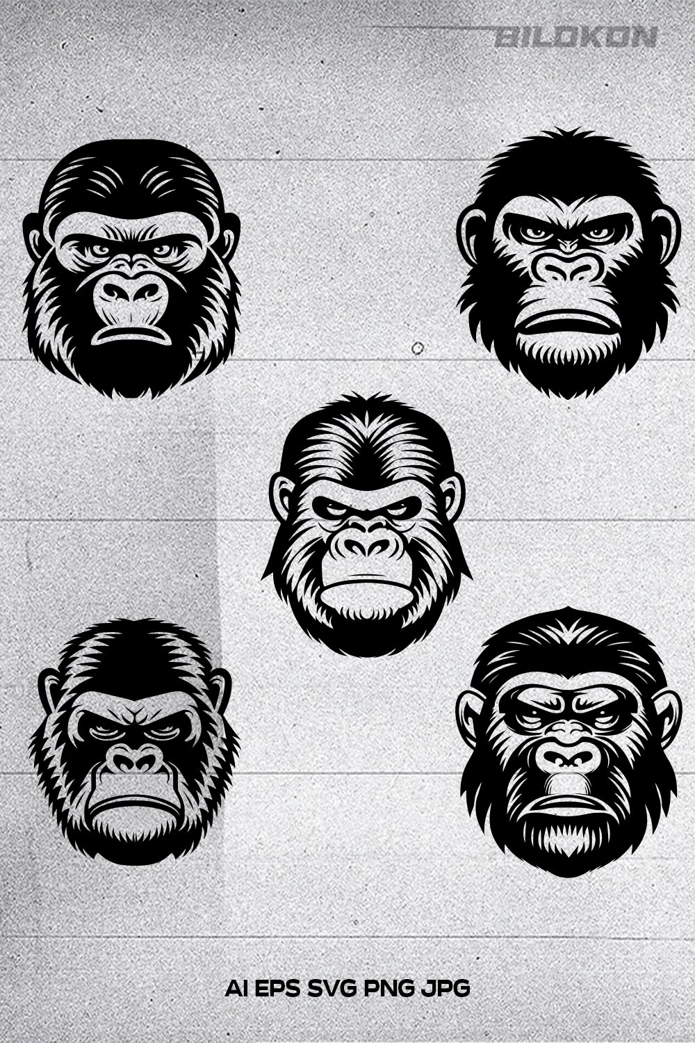 Gorilla head, gorilla face icon, SVG, Vector, Illustration pinterest preview image.