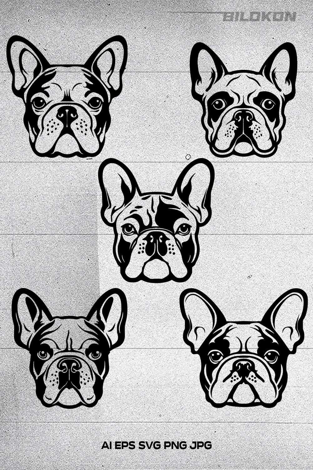 French bulldog face Vector illustration , SVG, Bundle pinterest preview image.