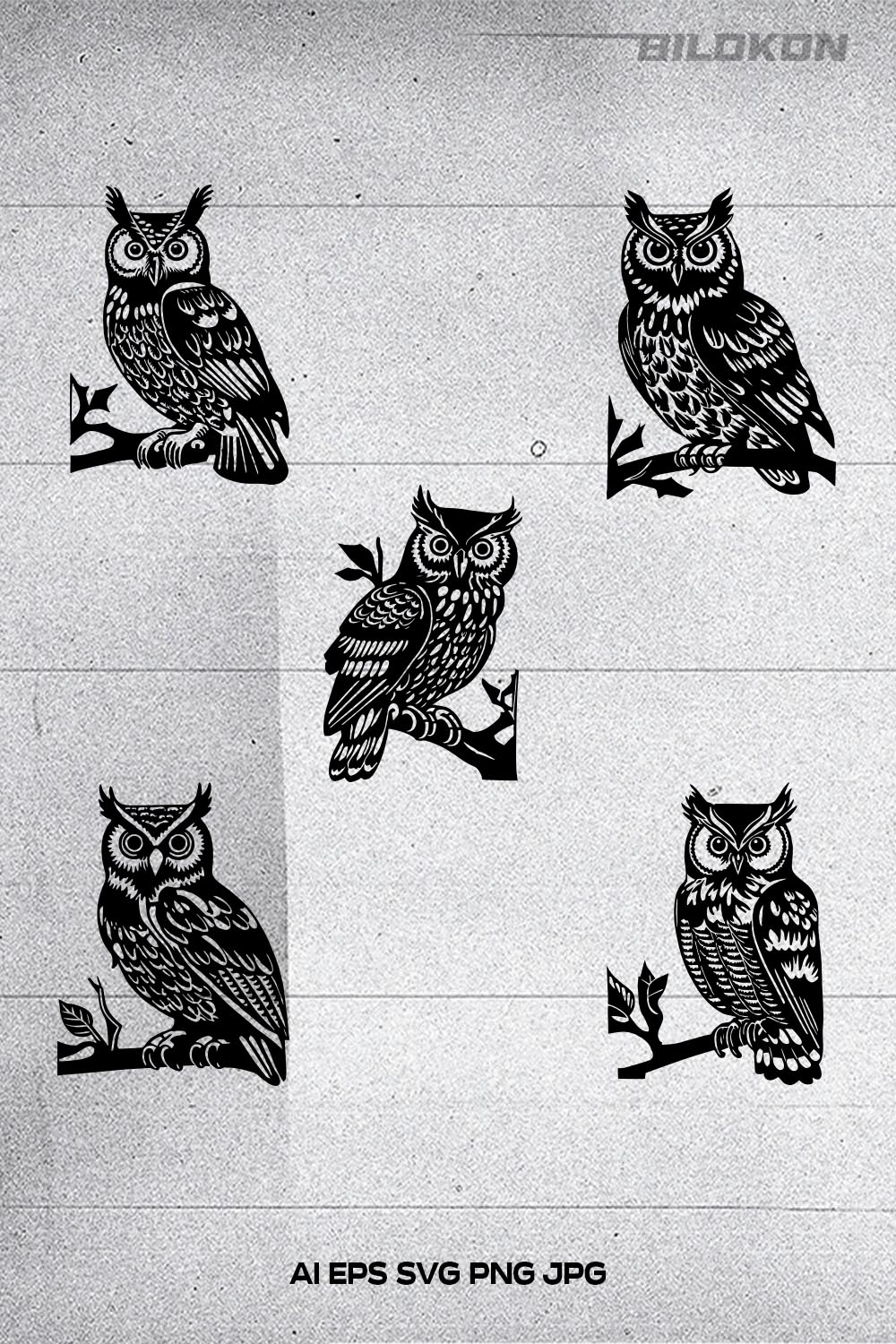Owl sits on a branch Vector Illustration, SVG Bundle pinterest preview image.