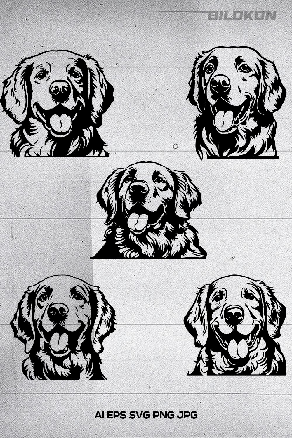 Golden retriever head dog Vector illustration SVG Bundle pinterest preview image.