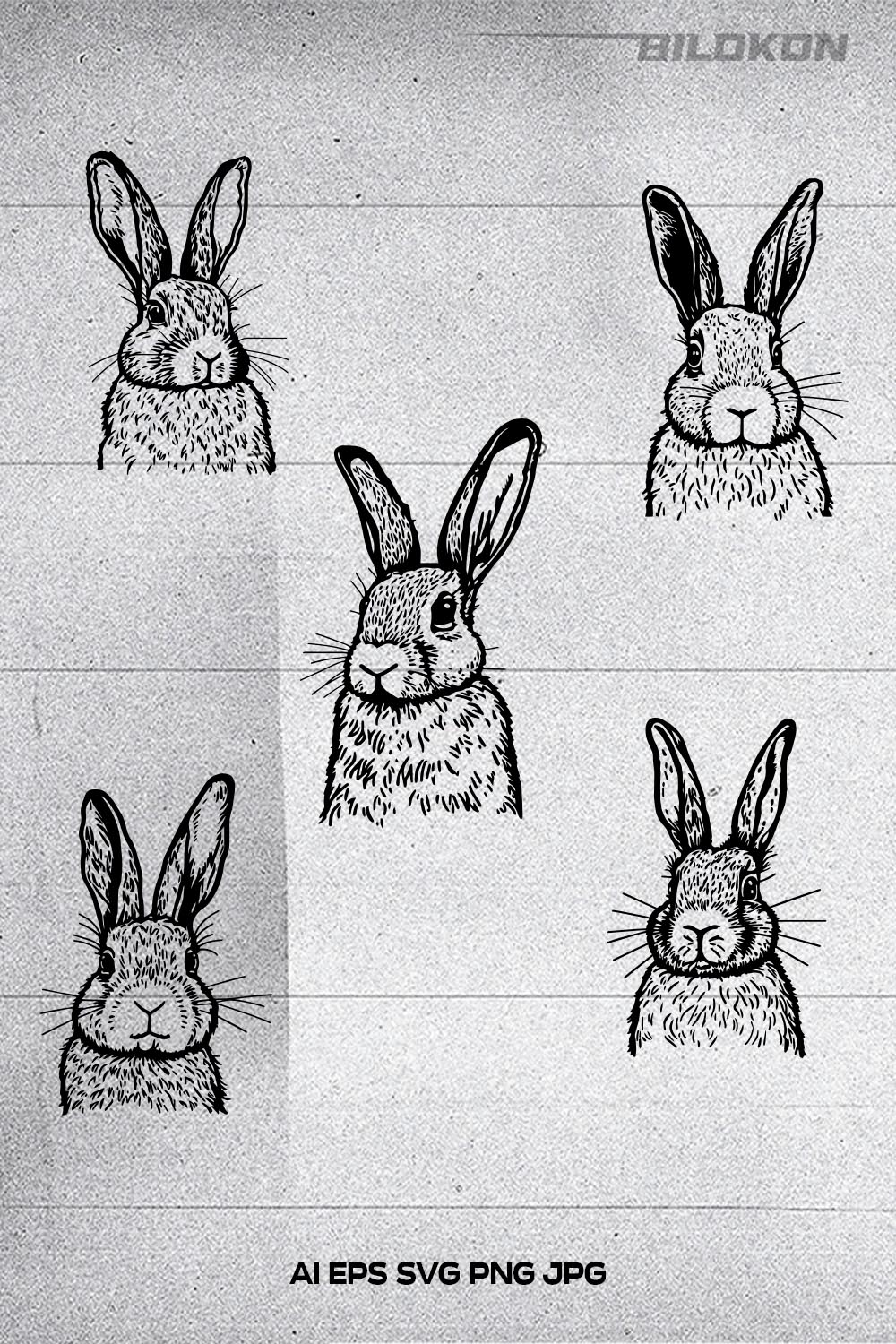 Rabbit head, Ester Bunny Vector Illustration, SVG pinterest preview image.