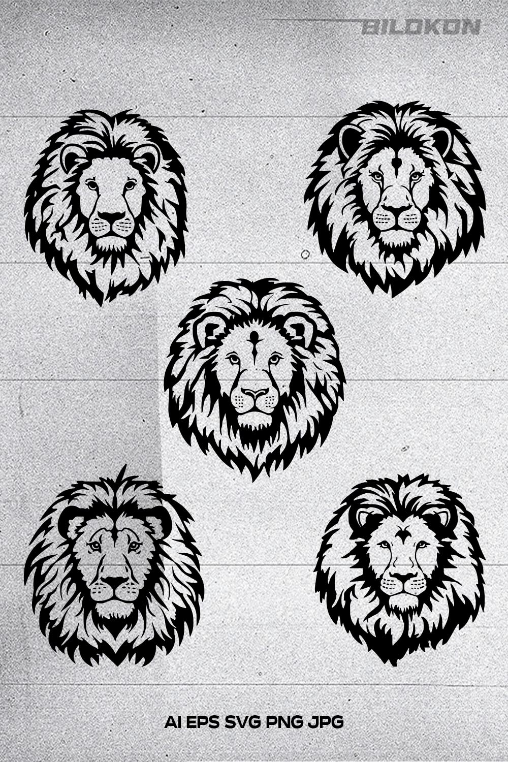 Lion head, lion face vector Illustration, on a isolated background, SVG pinterest preview image.
