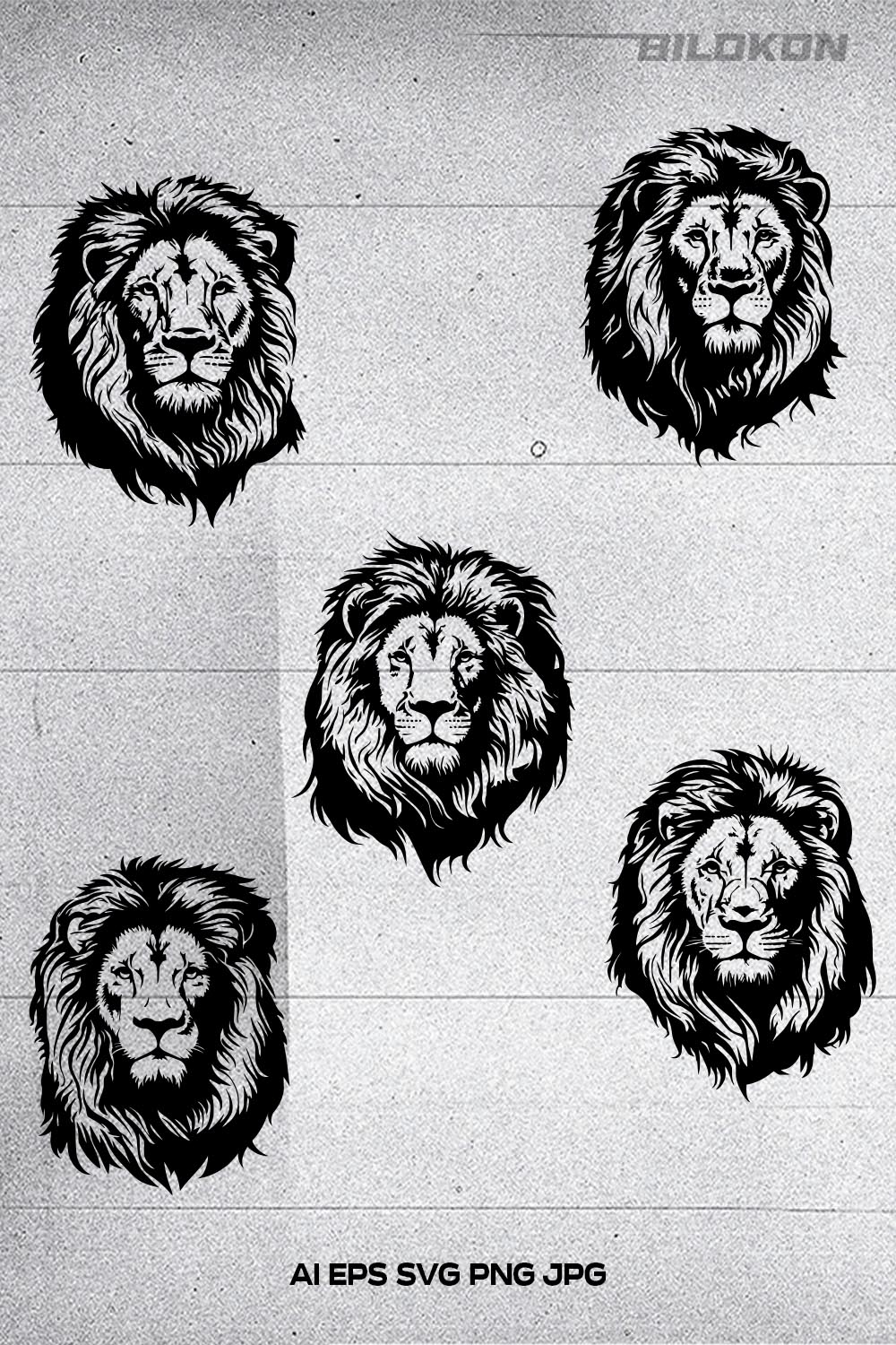 Lion head, lion face vector Illustration, SVG pinterest preview image.