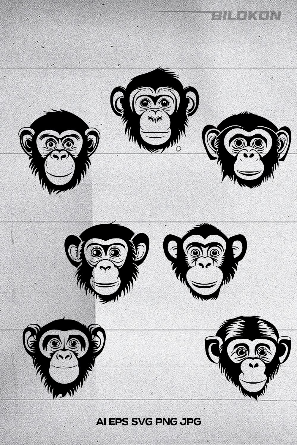 Monkey head, monkey face vector Illustration, on a isolated background, SVG pinterest preview image.