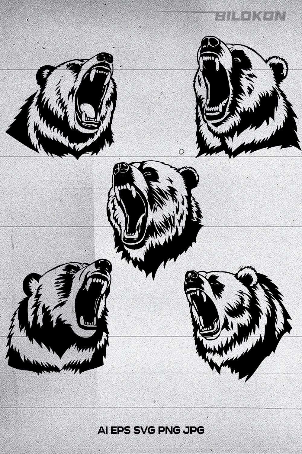 Angry bear head icon, bear head logo, Illustration, SVG Vector pinterest preview image.