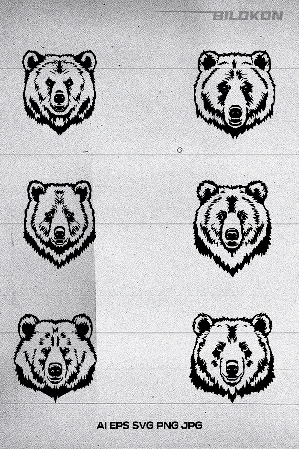 Bear head icon, Grizzly Mascot Hand drawn Emblem, Illustration, SVG, Vector pinterest preview image.