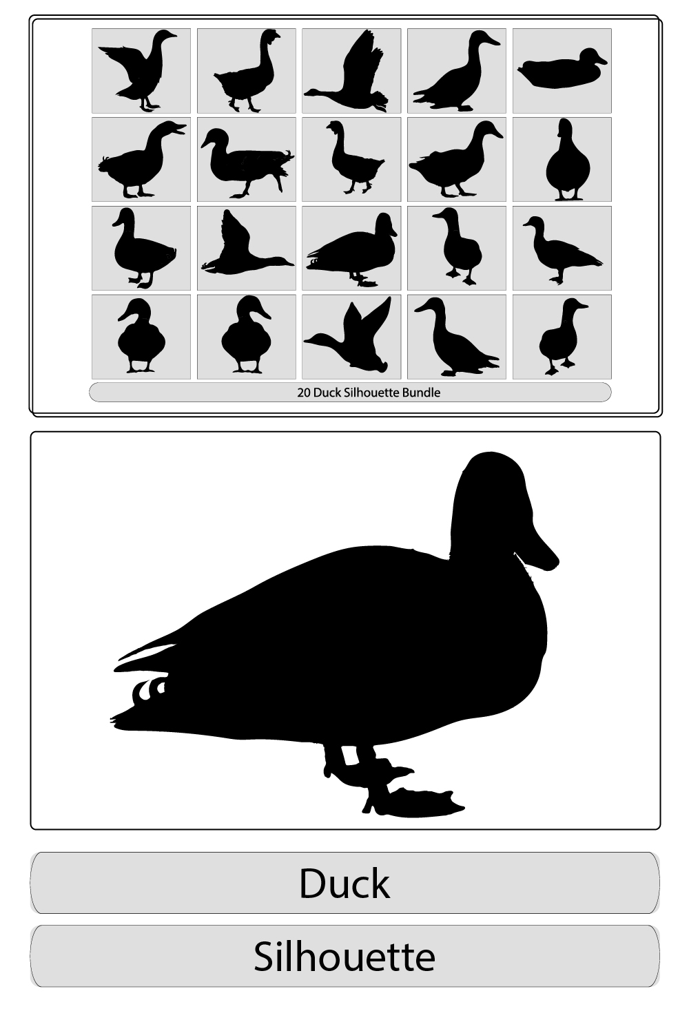 Silhouettes of wild and domestic duck, Duck in flight,silhouette of goose, duck, set,Real duck silhouette pinterest preview image.