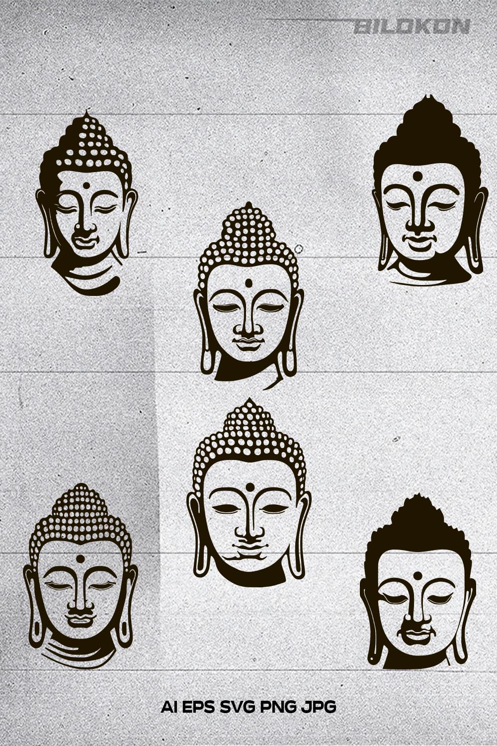 Buddha Head Vector illustration, SVG Bundle pinterest preview image.