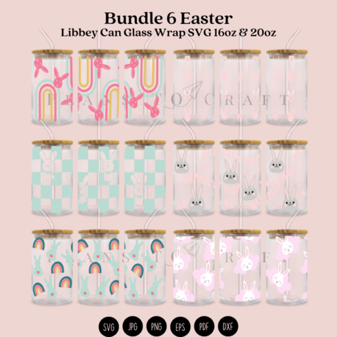 Bundle 6 Easter Libbey Glass Can Wrap SVG 16oz & 20oz cover image.
