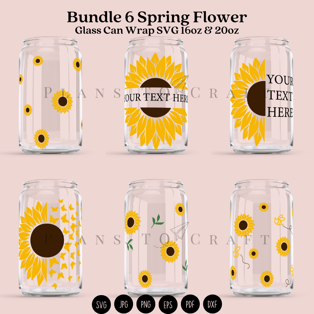 Bundle 6 Sunflower Libbey Can Glass Wrap 16oz and 20oz cover image.