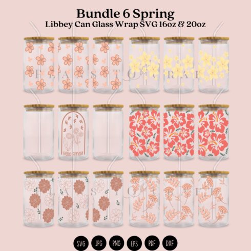 Bundle 6 Spring Libbey Can Glass Wrap SVG 16oz 20oz cover image.