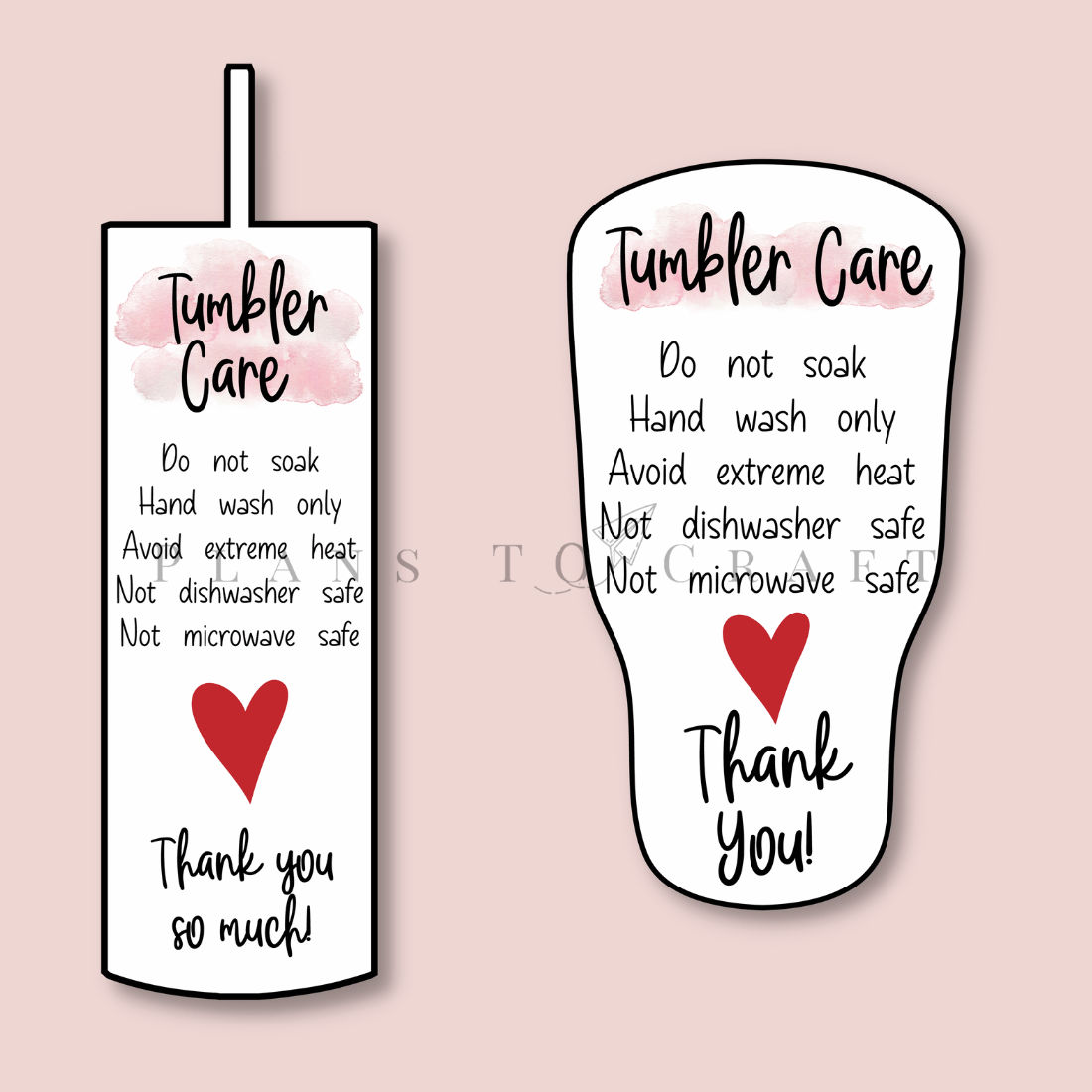 Tumbler care card bundle. Tumbler cup care instructions card