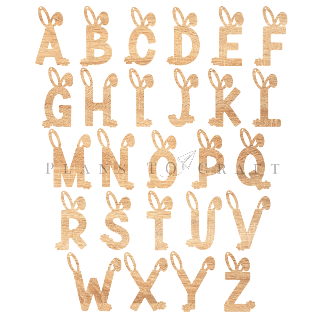 Set of letters and numbers made out of wood.